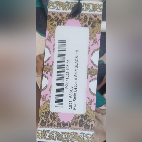 Leopard print will teal satin long sleeve button down blouse. #356 - Picture 3 of 5